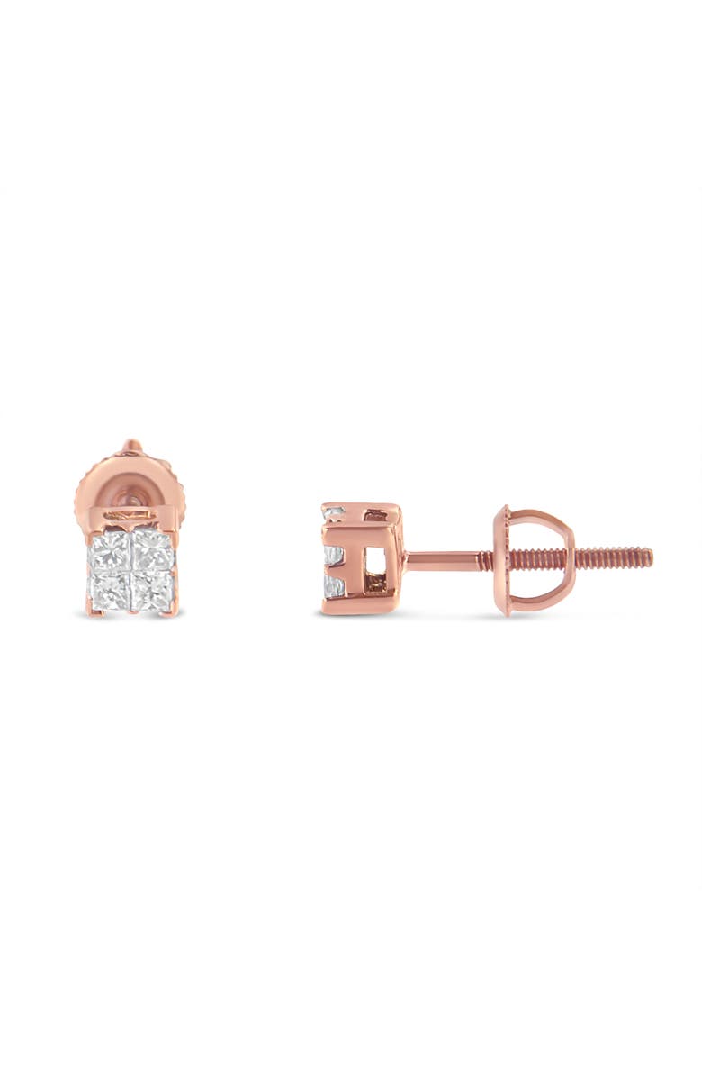 Haus of Brilliance 10KT Gold Princess Diamond Stud Earring, Alternate, color, Rose