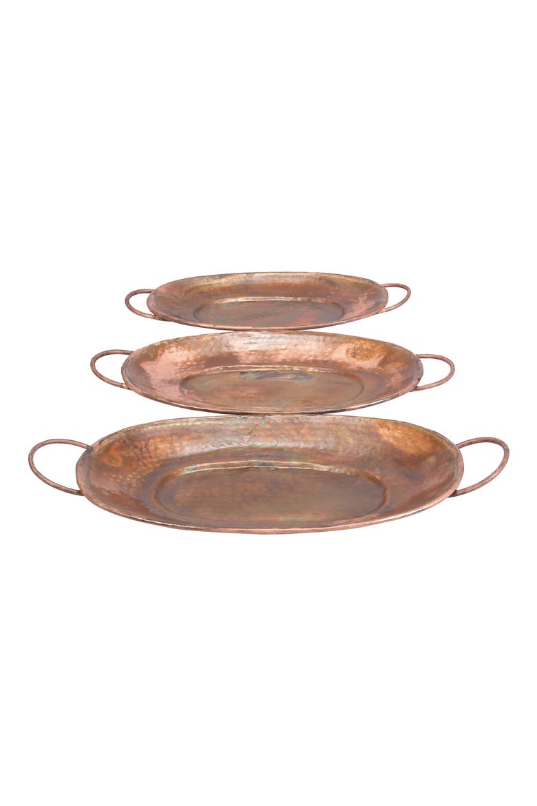 Copper Metal Rustic Tray - Set of 3, Main, color, MULTI
