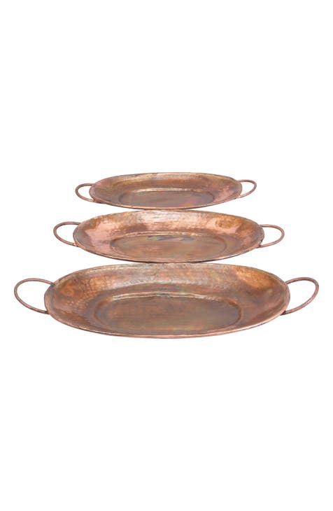 Copper Metal Rustic Tray - Set of 3