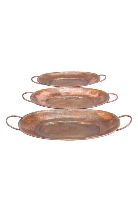 Copper Metal Rustic Tray - Set of 3