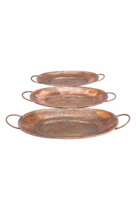 UMA Copper Metal Rustic Tray - Set of 3