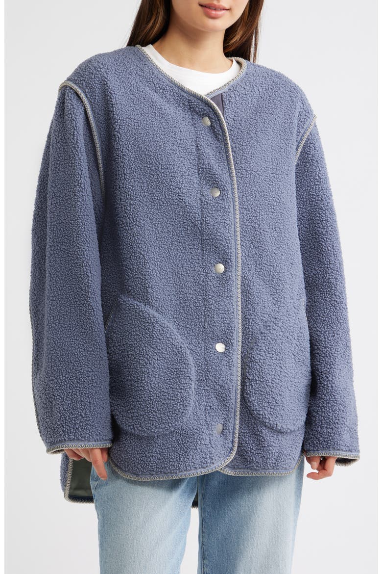 Emmersyn UGGbraid Trim High Pile Fleece Coat, Main, color, TAHOE BLUE