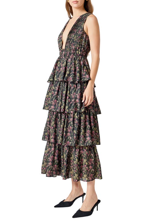 Endless Rose Tiered Floral Sleeveless Maxi Dress In Brown