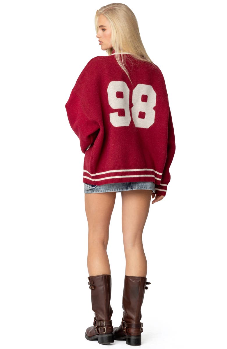 EDIKTED 98 Varsity Zip Sweater, Alternate, color, Burgundy