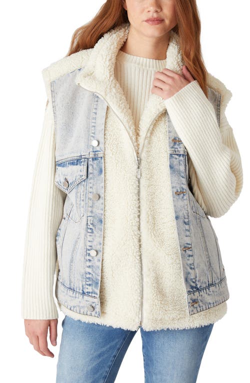 Blanknyc Denim & High Pile Fleece Trucker Vest In White