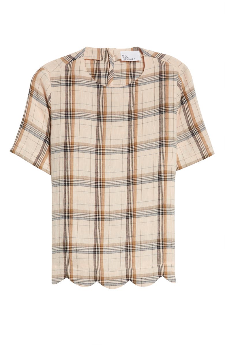 Lisa Marie Fernandez Women's Plaid Scallop Linen Top, Main, color, 