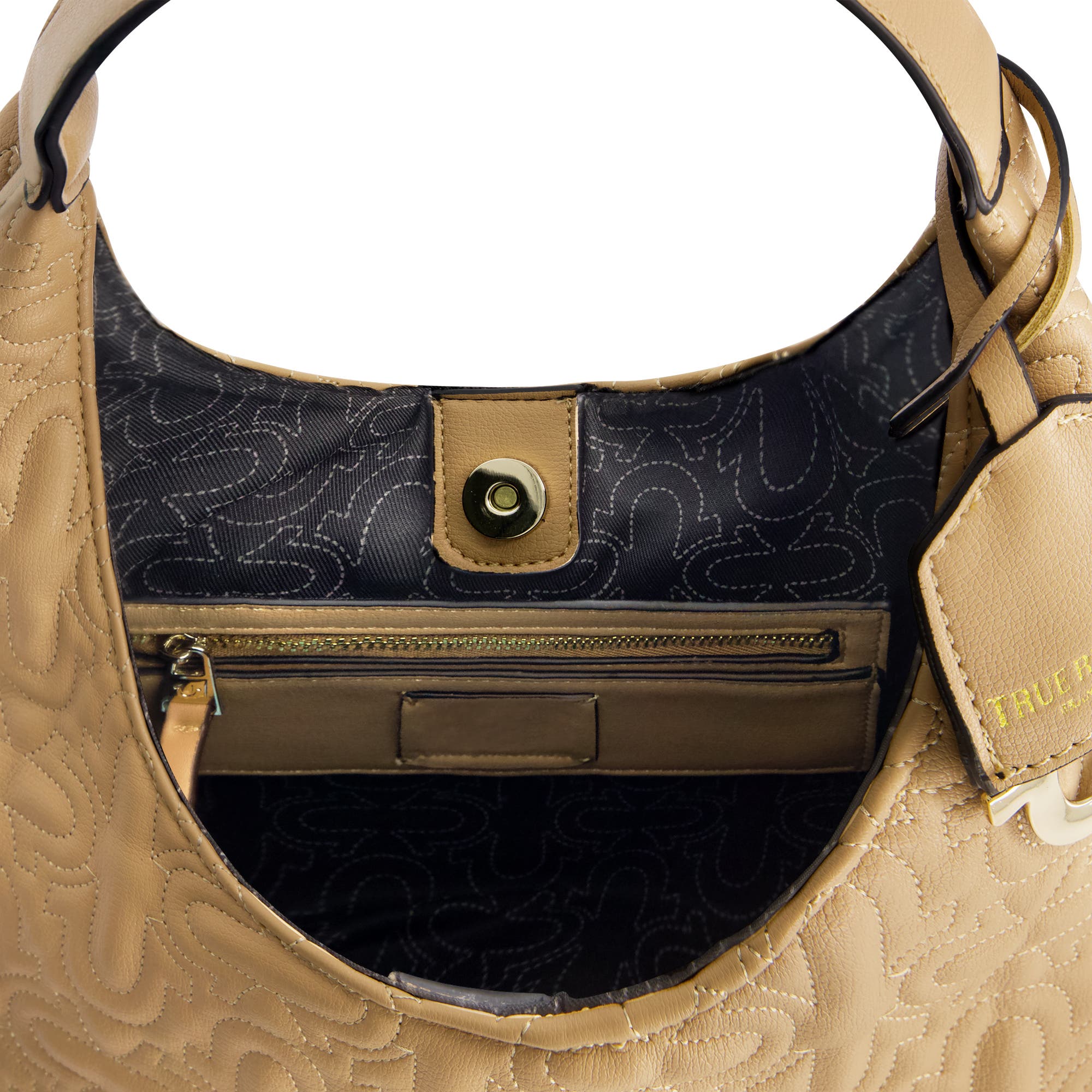 True Religion Quilted Horseshoe Medium Hobo, Alternate, color, Camel