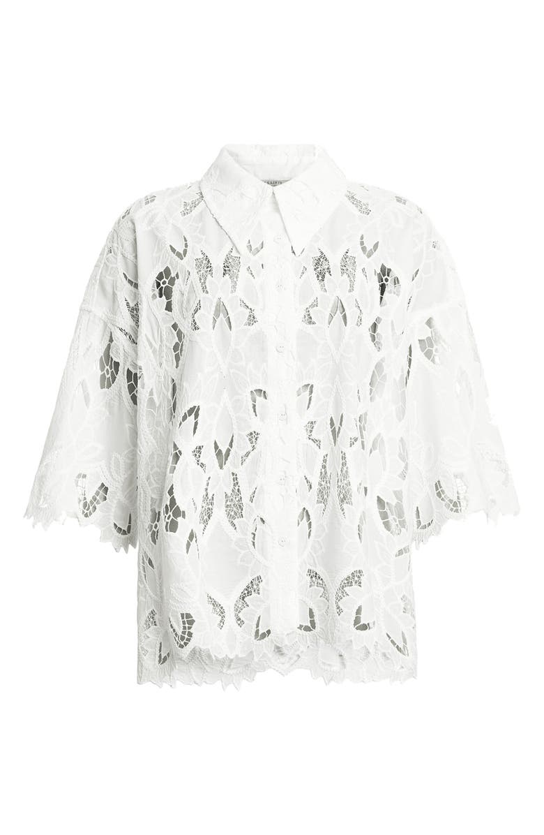 AllSaints Charli Embroidered Button-Up Shirt, Alternate, color, Snow White