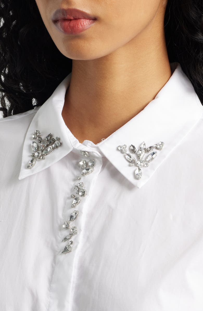 MANGO Crystal Button Up Shirt, Alternate, color, Off White