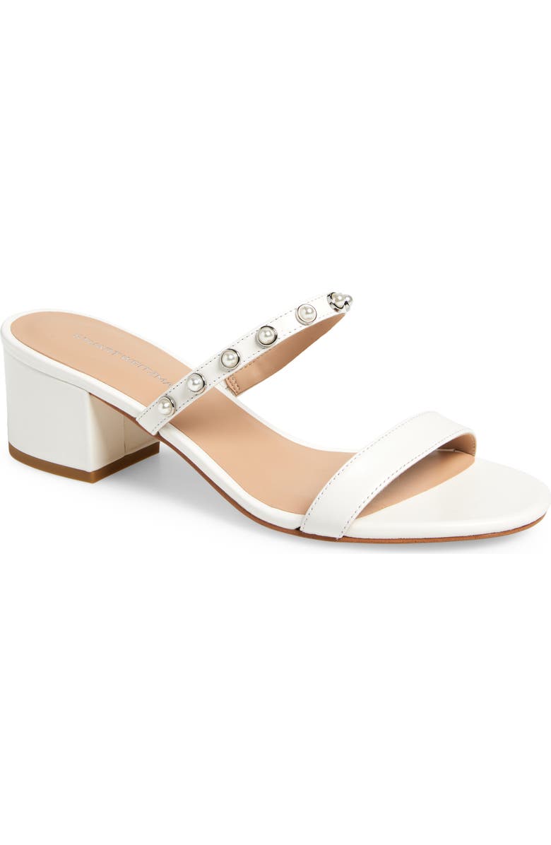 Stuart Weitzman Pearly Strap Block Slide 50 Sandal, Main, color, White