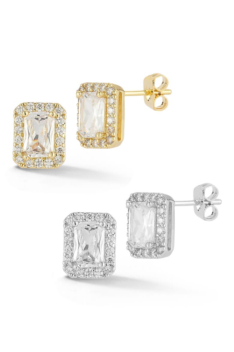Set of 2 Cubic Zirconia Stud Earrings, Main, color, TWO TONE/ WHITE