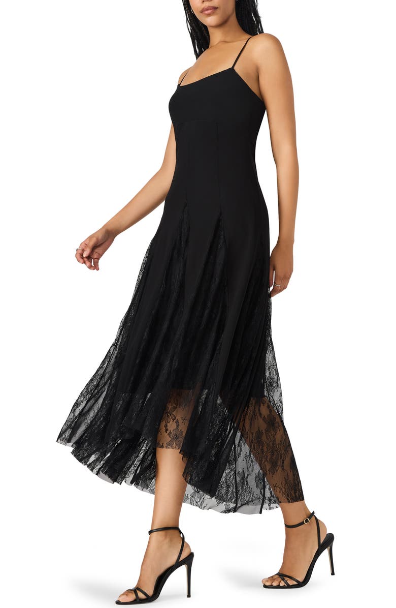 Steve Madden Vita Lace Detail Godet Pleat Dress, Alternate, color, Black