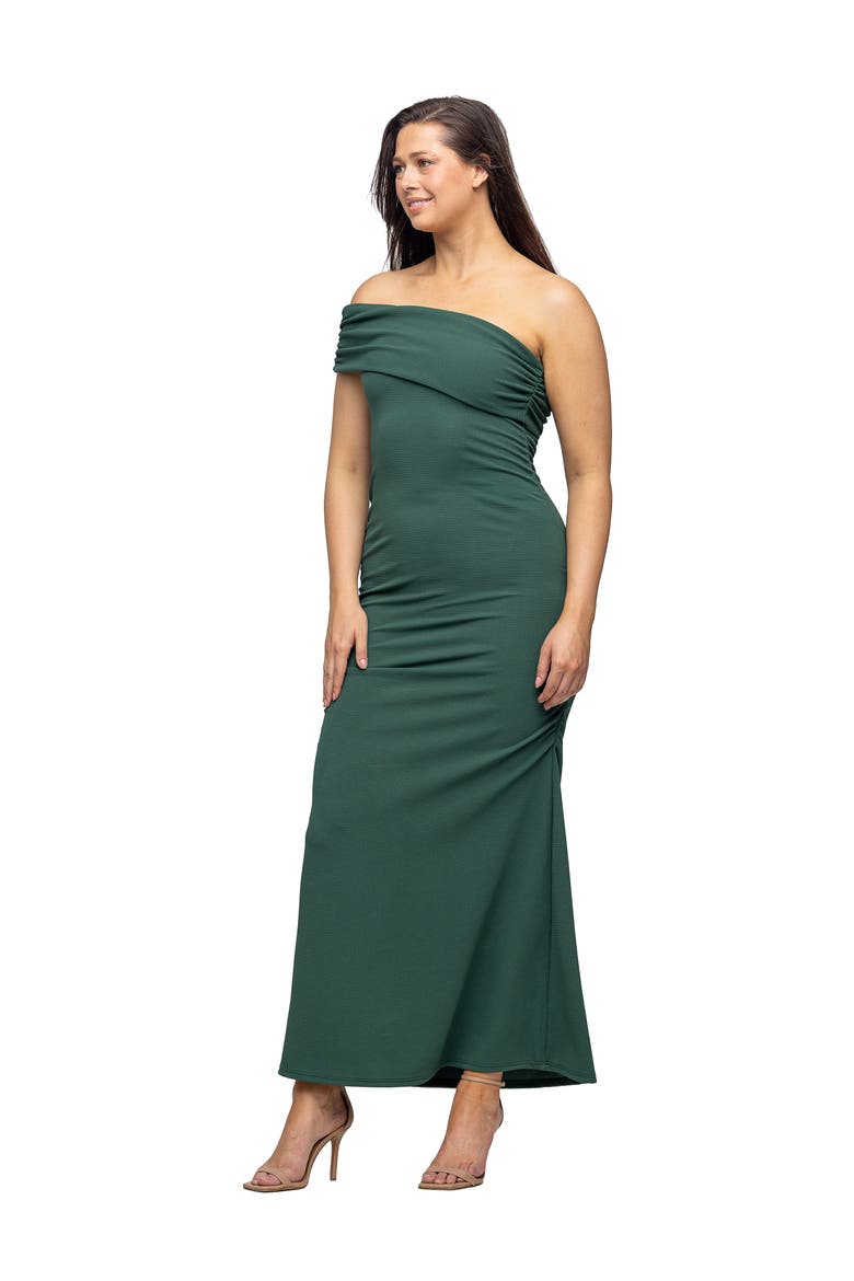 Formal One Shoulder Rouched Mermaid Maxi Dress, Alternate, color, Hunter