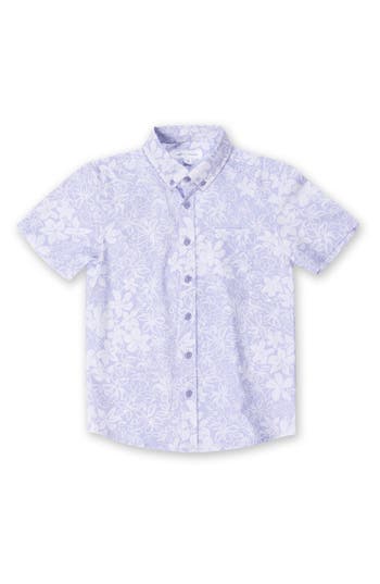 Vintage Summer Kids' Floral Stretch Button-down Shirt In Violet