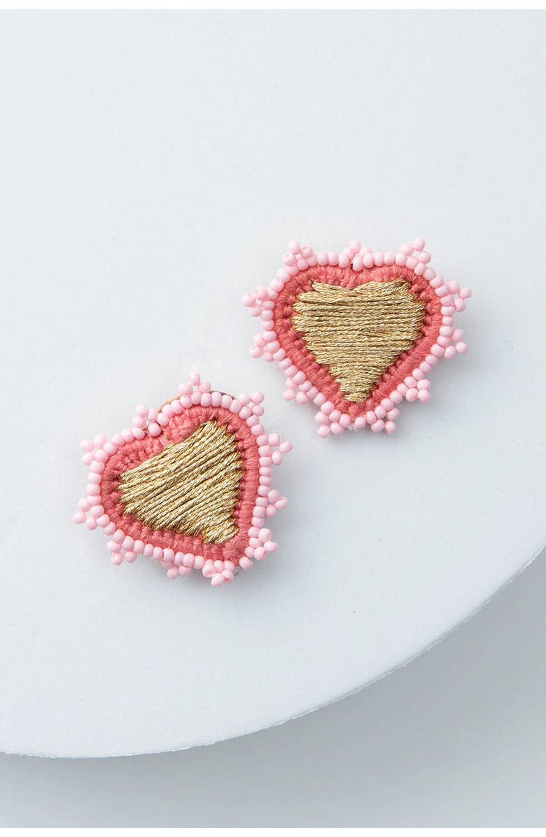 Noonday Doily Heart Earrings, Main, color, Pink