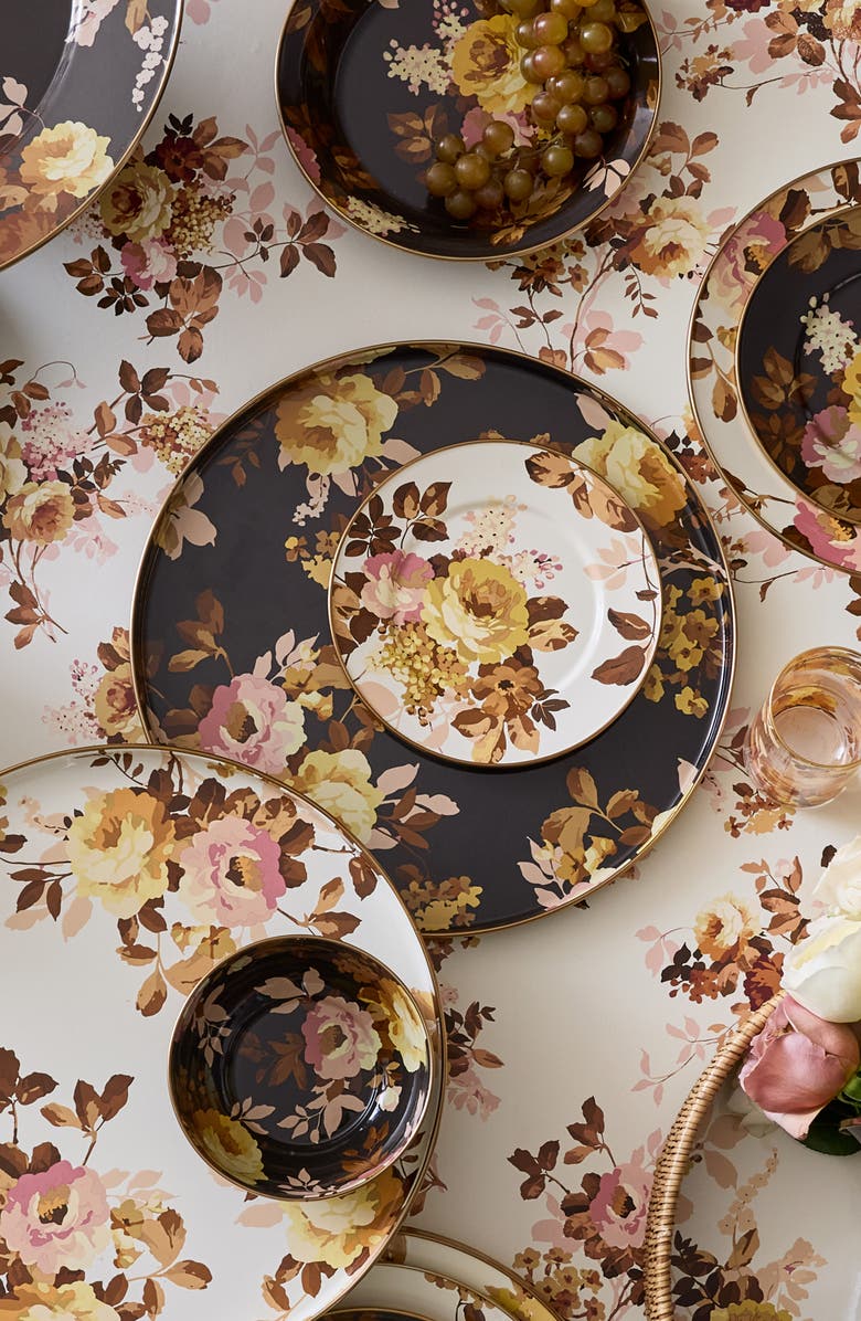 MACKENZIE CHILDS Wild Rose Brown Enamel Round Tray, Alternate, color, Brown