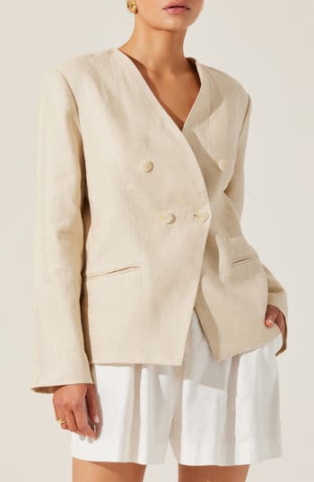 Astr The Label Dannika Collarless Linen Blazer In Brown