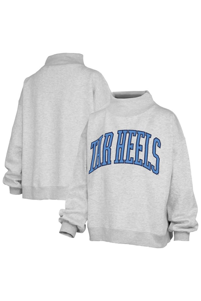 Women's Pressbox Heather Gray North Carolina Tar Heels Oversized Nelson Mock Neck Sweatshirt, Main, color, Heather Gray
