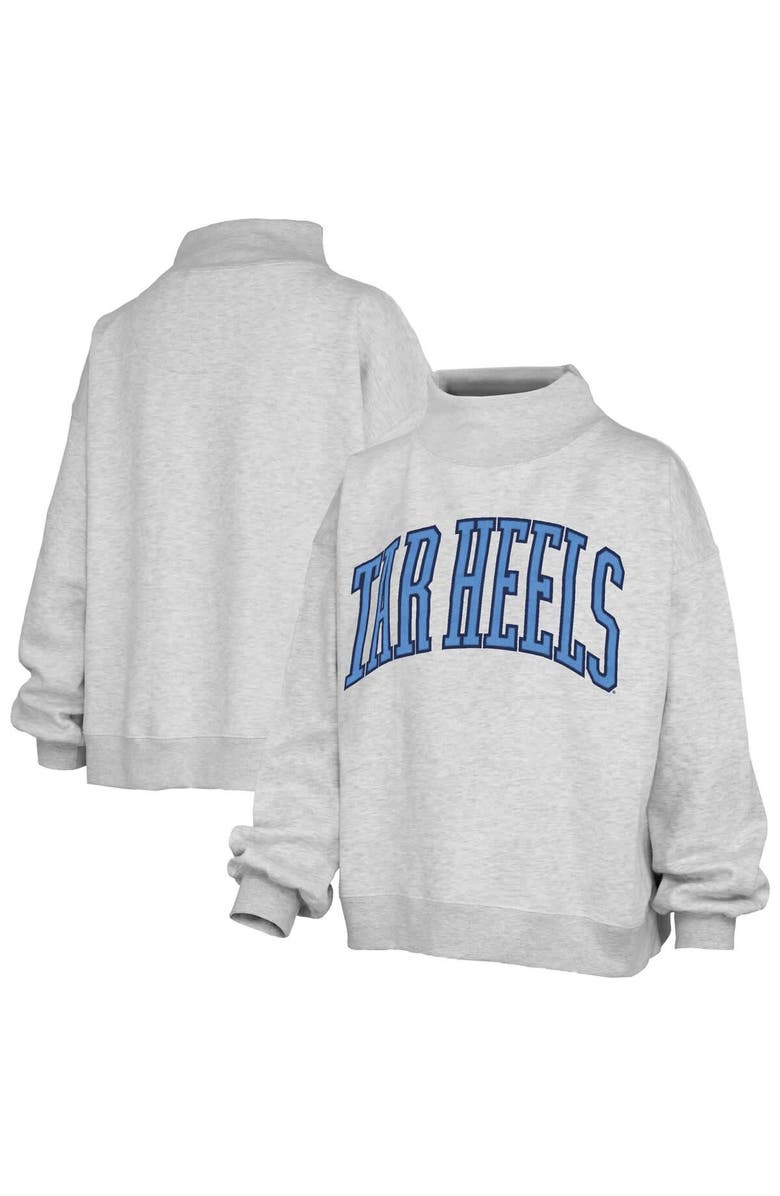 PRESSBOX Women's Pressbox Heather Gray North Carolina Tar Heels Oversized Nelson Mock Neck Sweatshirt, Main, color, Heather Gray