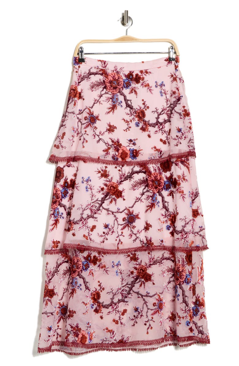 matty m. Floral Burnout Tiered Maxi Skirt, Alternate, color, Rose