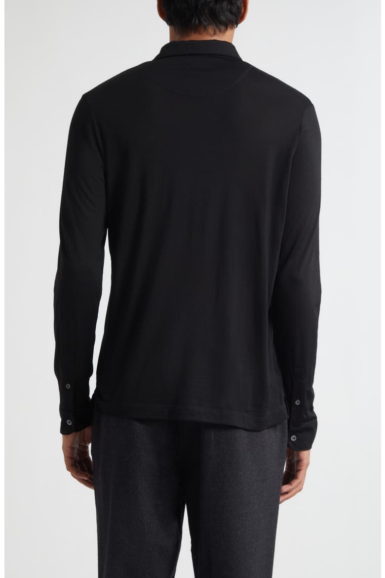 Long Sleeve Wool Jersey Polo, Alternate, color, BLACK