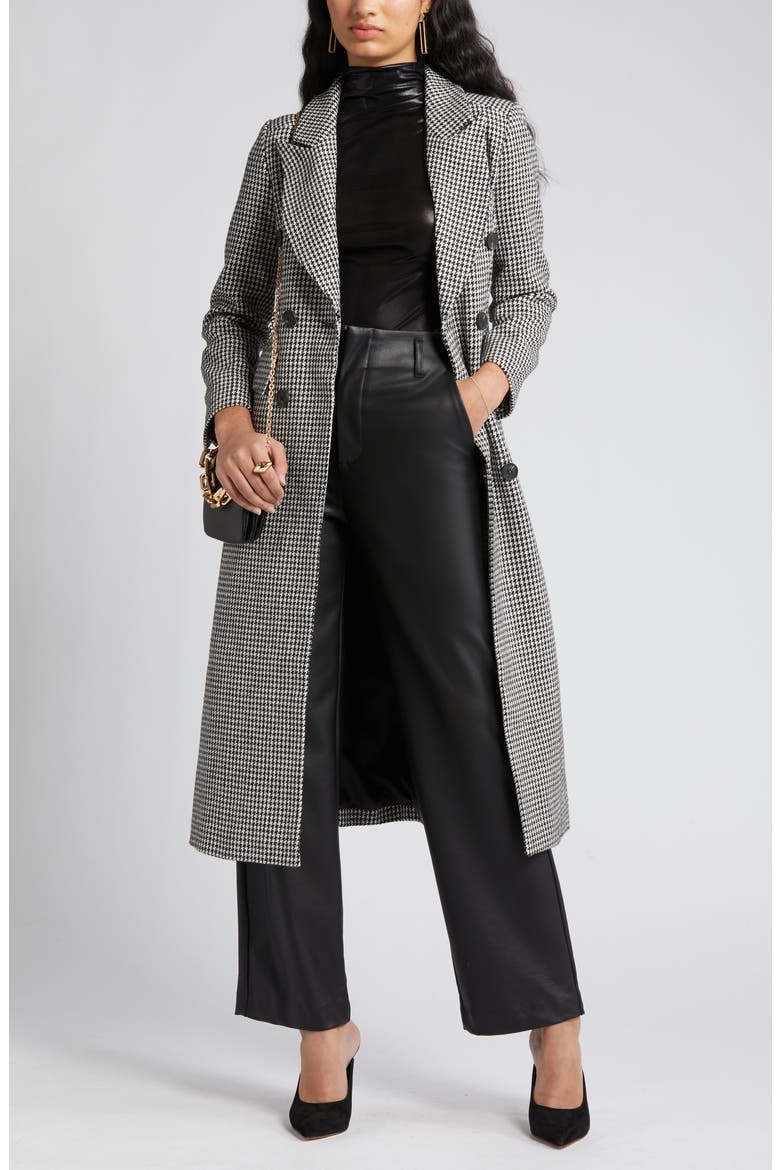 Houndstooth Double Breasted Coat, Main, color, BLACK