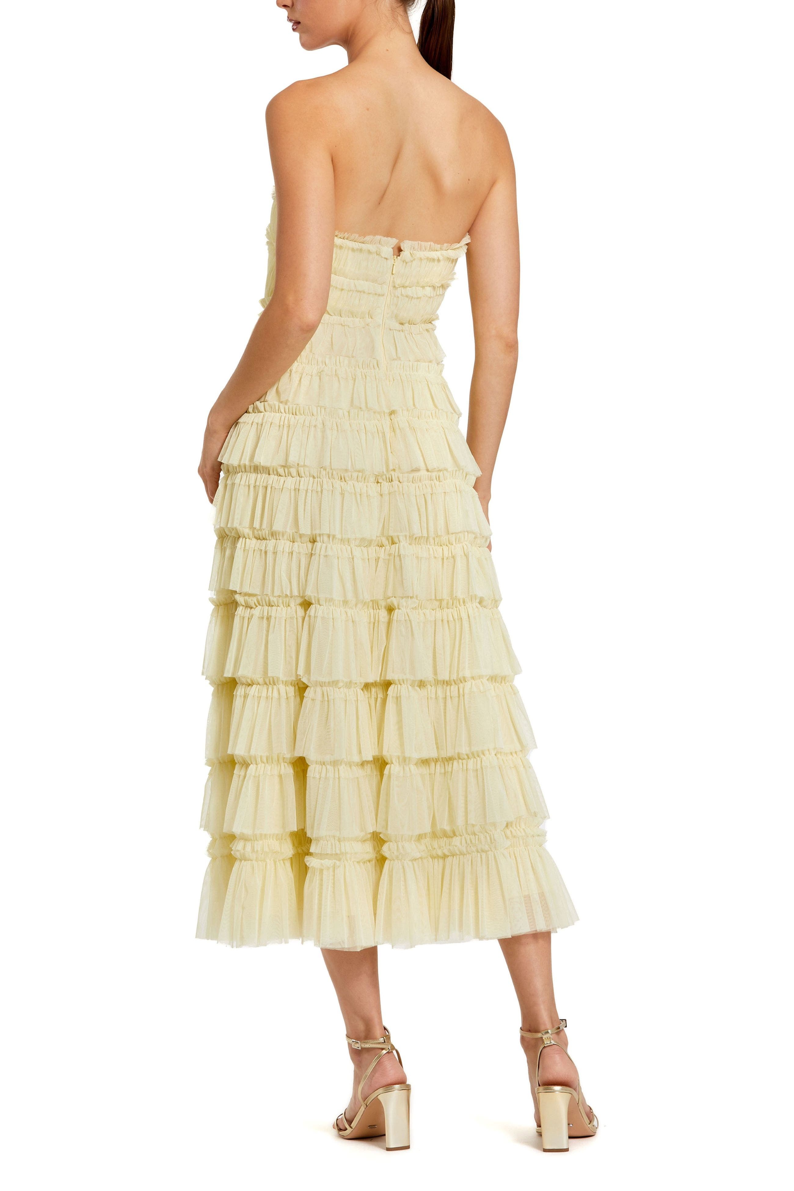 Solid Mesh Micro Ruffle Strapless Midi Dress - image 2