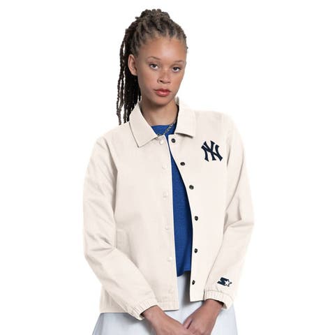 Women's Starter  Cream New York Yankees Cooperstown First Down Full-Snap Coaches Jacket