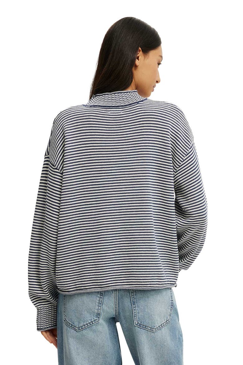Women's Mila Mock Neck Sweater, Alternate, color, Shadow Navy Porcelain Stripe