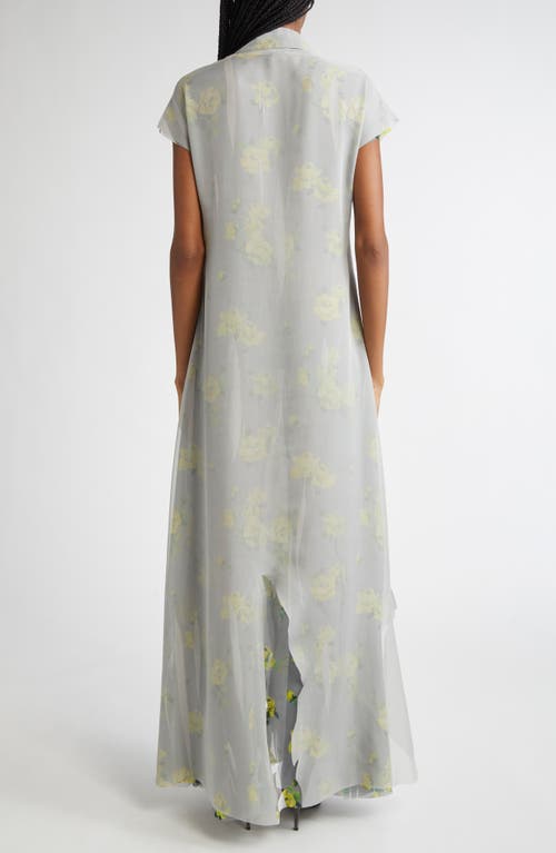 Acne Studios Layered Chiffon And Floral-print Crepe Maxi Dress In Gray