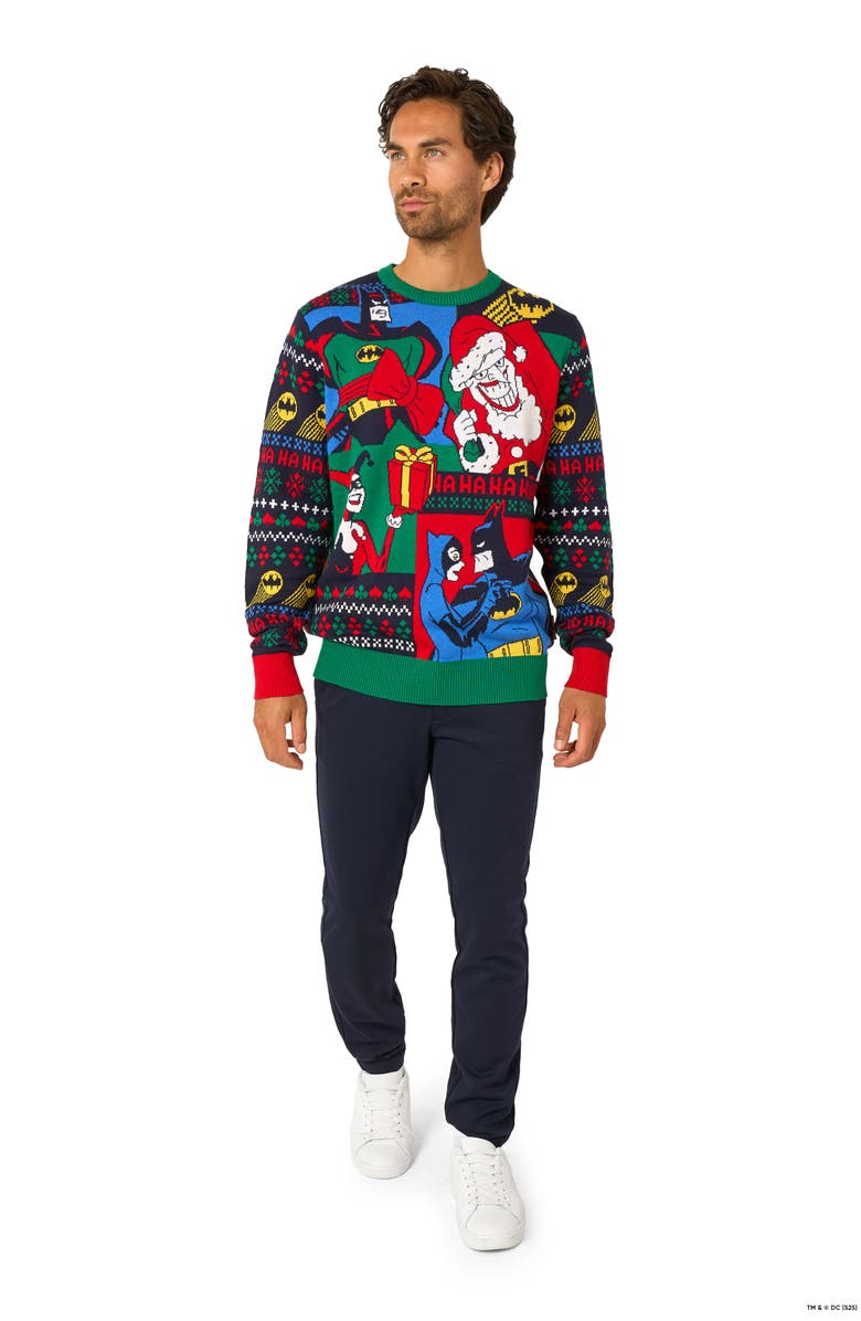 OppoSuits Batman Christmas Crewneck Sweater, Alternate, color, Green Multi