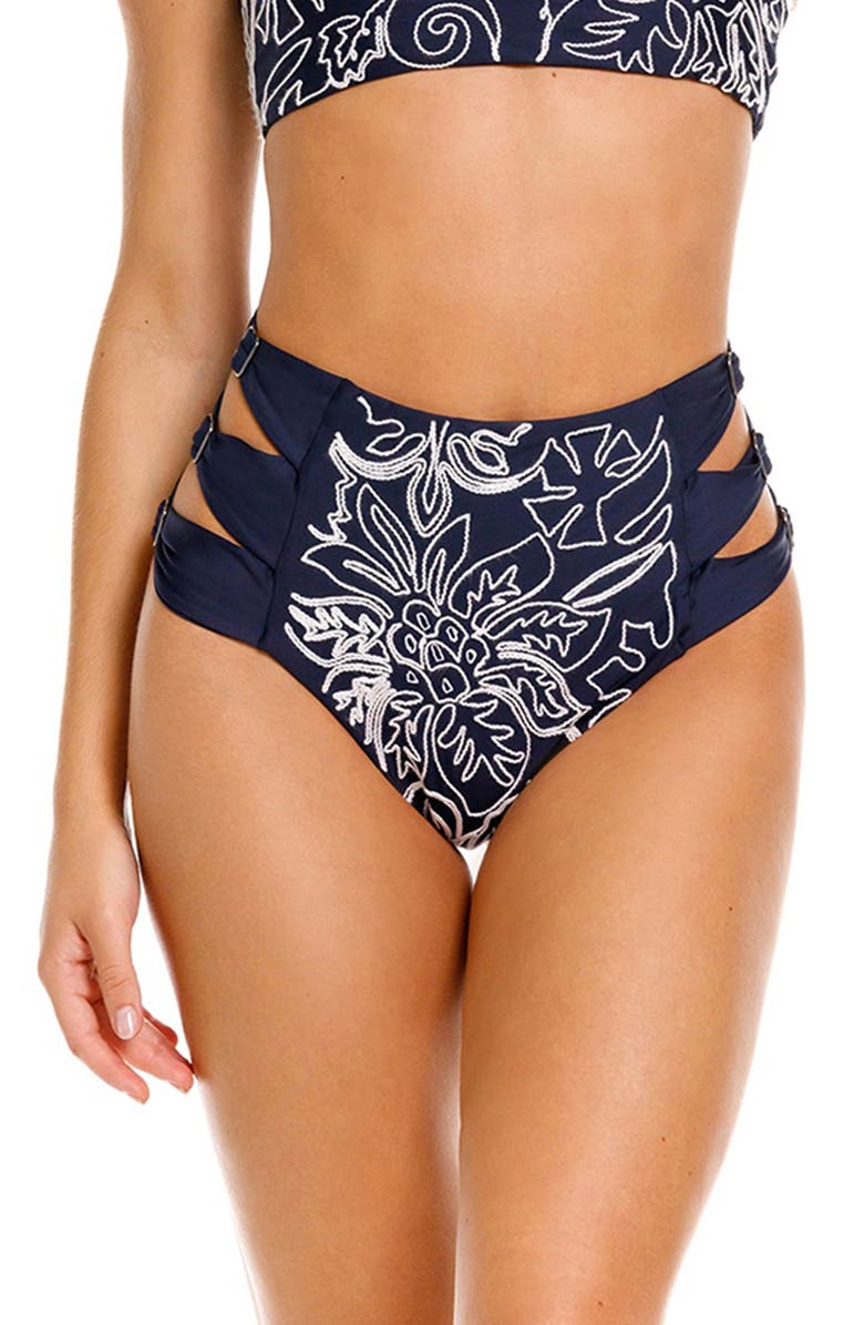Agua Bendita Willa Reversible High Waist Bikini Bottoms, Main, color, Navy Blue