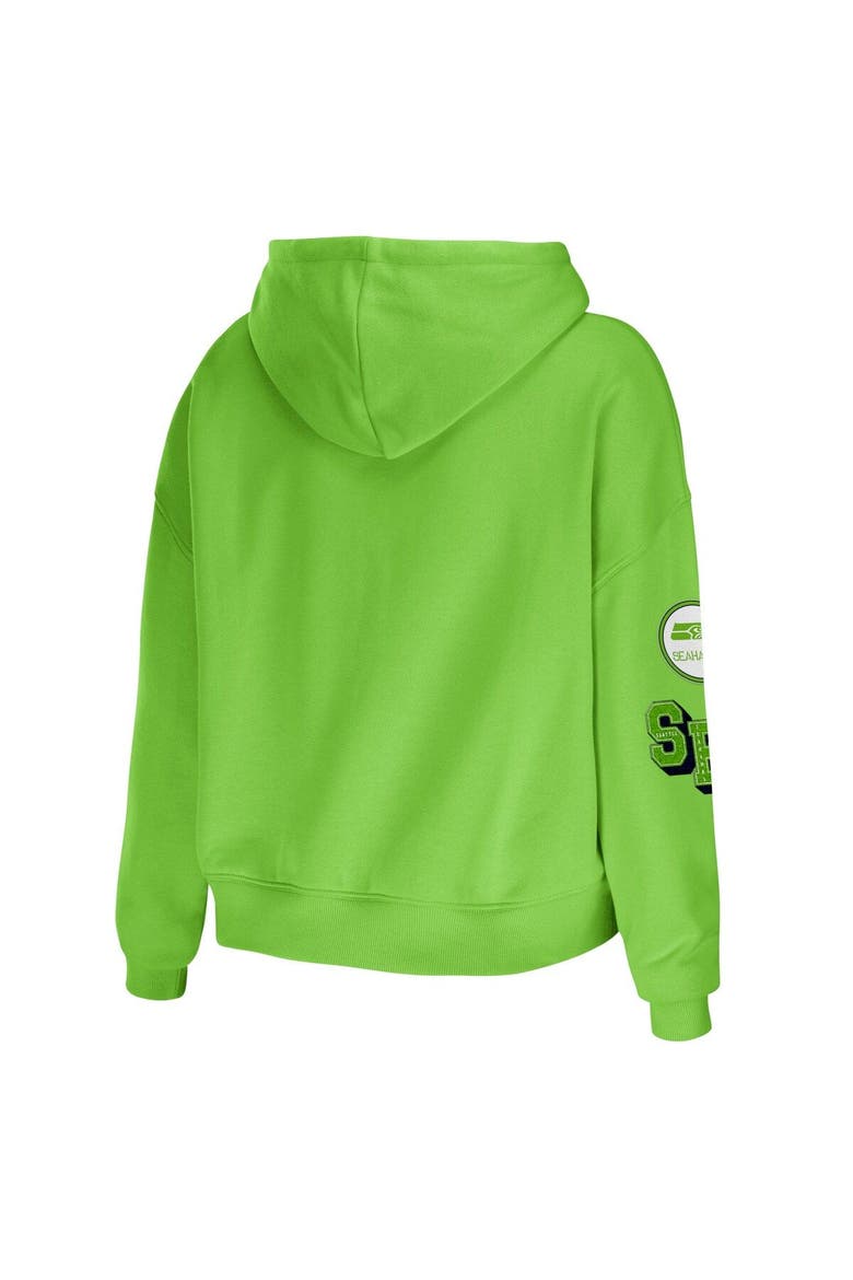 Women's WEAR by Erin Andrews Neon Green Seattle Seahawks Plus Size Modest Cropped Pullover Hoodie, Alternate, color, Neon Green