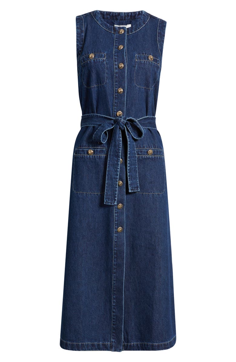 ZOE AND CLAIRE Sleeveless Belted Denim Dress, Alternate, color, Denim Blue