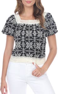 RAIN AND ROSE Lace Trim Short Sleeve Top