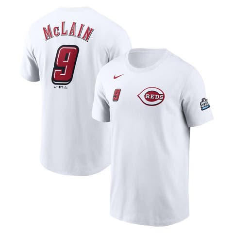 Men's Nike Matt McLain White Cincinnati Reds 2025 MLB Speedway Classic Name & Number T-Shirt