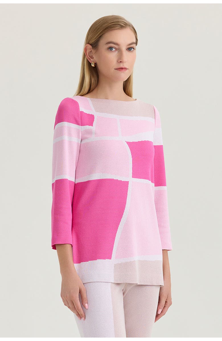 Ming Wang Colorblock Jacquard Soft Knit Tunic, Alternate, color, Carmine Rose/Pink