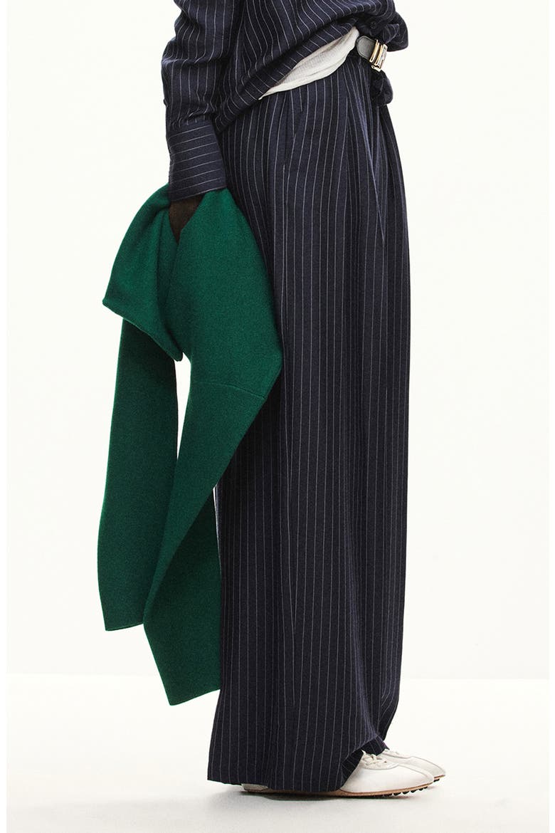 Pinstripe Wide Leg Trousers, Alternate, color, NAVY