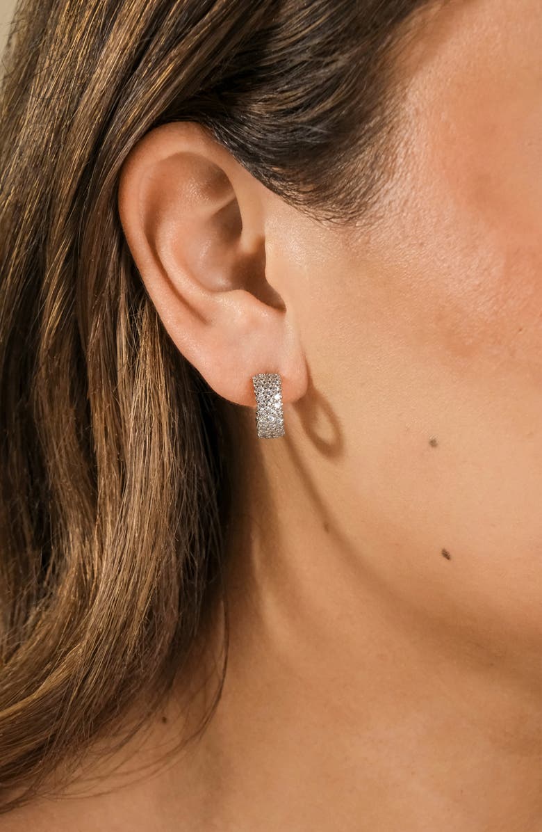 Sterling Forever Elora Pavé Cubic Zirconia Huggie Hoop Earrings, Alternate, color, Silver/Clear