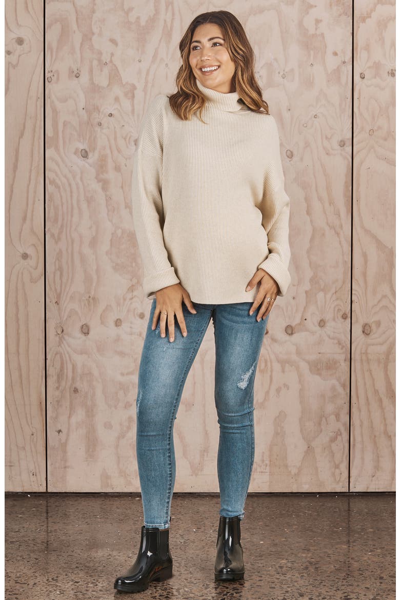 Turtleneck Rib Maternity Sweater, Alternate, color, CREAM