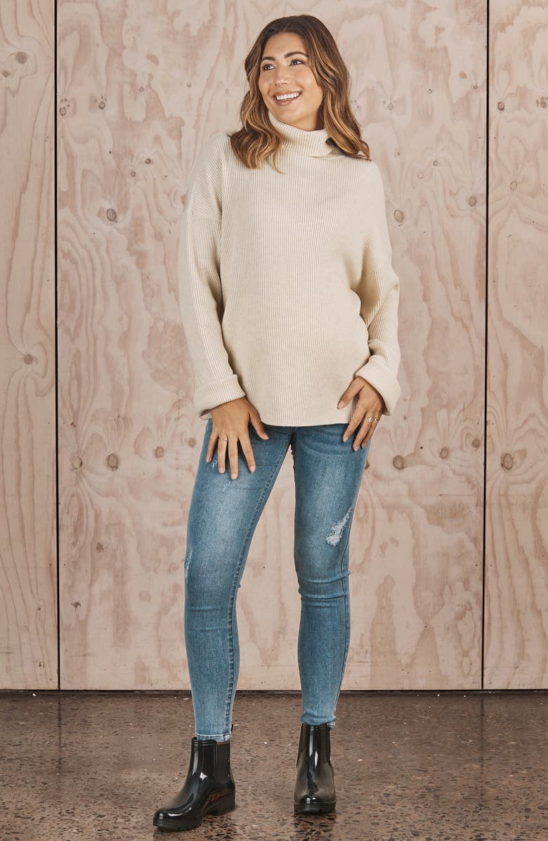 Angel Maternity Turtleneck Rib Maternity Sweater, Alternate, color, Cream
