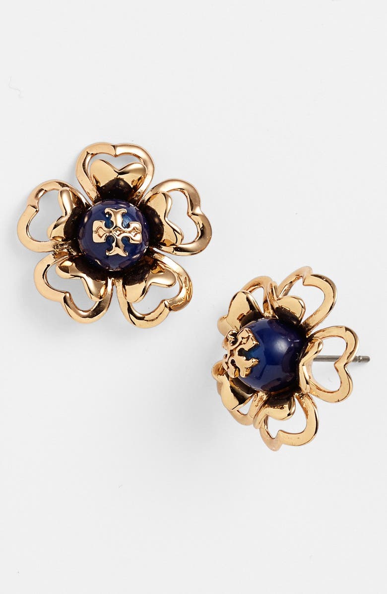 Tory Burch 'Katie' Floral Logo Stud Earrings, Main, color,