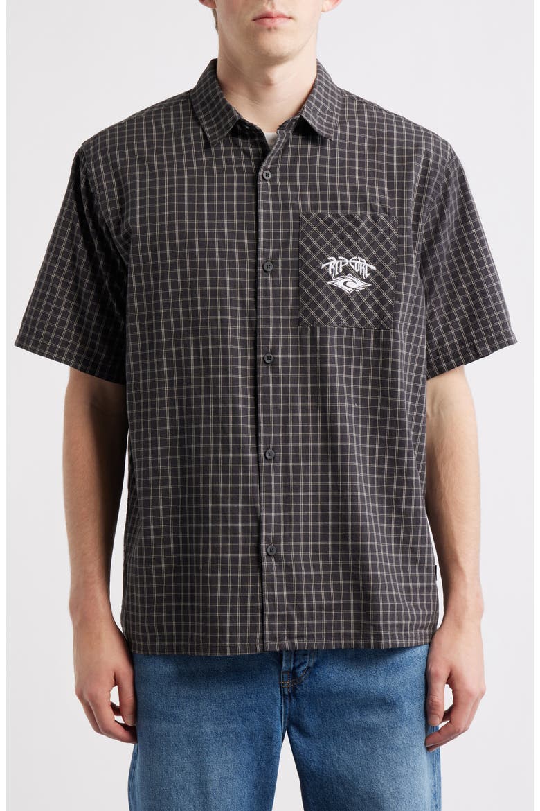 Liquid Trips Check Short Sleeve Button-Up Shirt, Alternate, color, WASHED BLACK