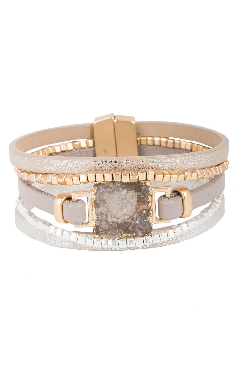 SAACHI Two-Tone Drusy Stone Faux Leather Multistrand Bracelet, Alternate, color, 