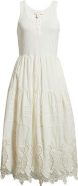 Treasure & Bond Embroidered Mixed Media Henley Tank Dress