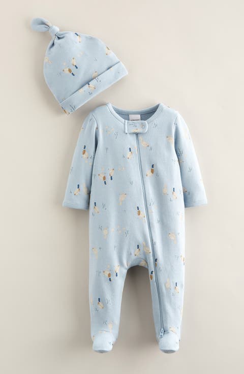Print Zip Footie & Beanie Set (Baby)