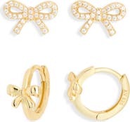 Argento Vivo Sterling Silver Set of 2 Cubic Zirconia Bow Stud & Hoop Earrings