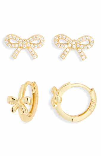 Argento Vivo Sterling Silver Set of 2 Cubic Zirconia Bow Stud & Hoop Earrings