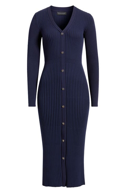 The Monroe Long Sleeve Rib Midi Sweater Dress