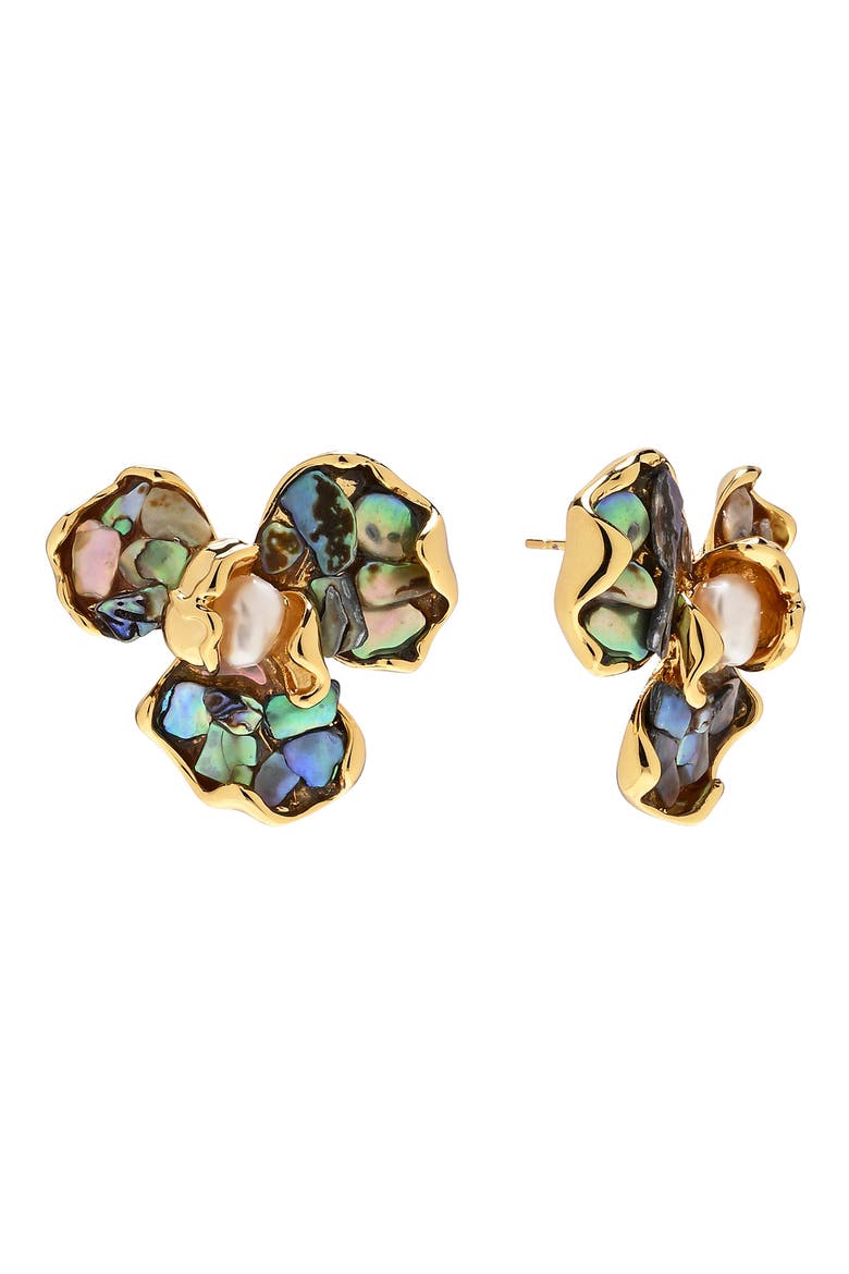 Mabel Flower Stud Earrings, Main, color, GREEN